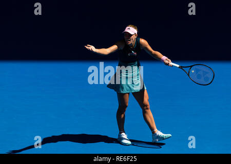 Melbourne, Australien. Jan, 2019 20. Tennis: Grand Slam, Australien öffnen. Angelique Kerber aus Deutschland Gesten während ihrer Niederlage in der Runde der letzten 16 gegen Danielle Collins aus den USA. Credit: Frank Molter/dpa/Alamy leben Nachrichten Stockfoto