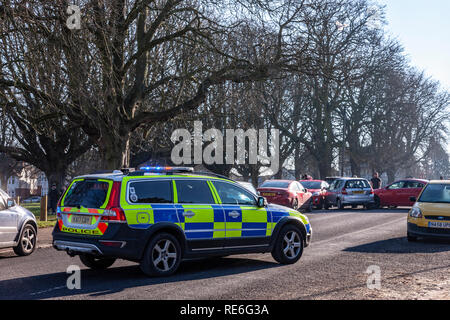 Northampton, Großbritannien. , 20. Januar 2019. 5 Autos in Crash beschädigt an der Park Avenue South eine der Hauptstraßen aus Northampton, UK. für Verkehr an der Kreuzung 15 der Autobahn M5., Polizei und Treiber herum hängen für Recover Fahrzeuge Credit: Keith J Smith./Alamy leben Nachrichten Stockfoto