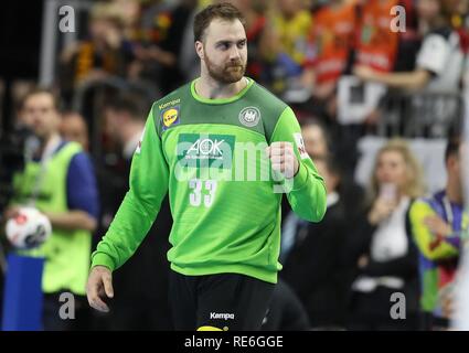 Köln, Deutschland. 20 Jan, 2019. firo: 19.01.2019, Handball: Wm Wm-Hauptrunde Deutschland - Island. Goalie Andreas Wolff, Geste, Jubel | Verwendung der weltweiten Kredit: dpa/Alamy leben Nachrichten Stockfoto