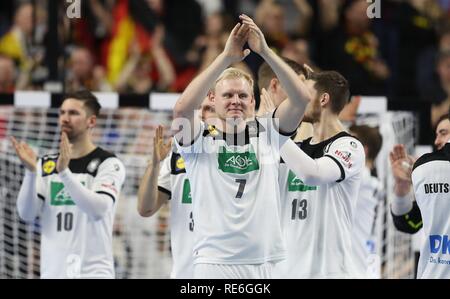 Köln, Deutschland. 20 Jan, 2019. firo: 19.01.2019, Handball: Wm Wm-Hauptrunde Deutschland - Island. Jubel, Patrick Wiencek | Verwendung der weltweiten Kredit: dpa/Alamy leben Nachrichten Stockfoto