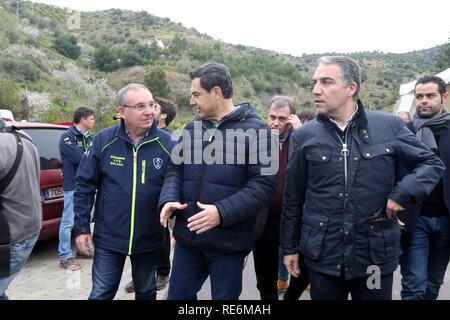 Malaga, Spanien. Jan, 2019 20. 19 enero 2019 El Presidente de la Junta de Andalucia visita las operaciones de Rescate de Julen en Totalan (Malaga) Blick auf die Bohrmaschine an der Stelle, wo ein 2-jähriger Junge sagte in einer Welle mehr als 100 Meter tief gefallen zu sein während des Spielens. In Totalan, am Sonntag, dem 20. Januar, 2019. Credit: CORDON Cordon Drücken Sie die Taste/Alamy leben Nachrichten Stockfoto