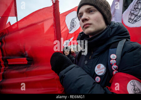 Moskau, Russland. 20. Januar, 2019: Nazbols Bewegung Aktivisten an einer Rallye gegen Aushändigung der Kuril Inseln an Japan Credit: Nikolay Winokurow/Alamy leben Nachrichten Stockfoto