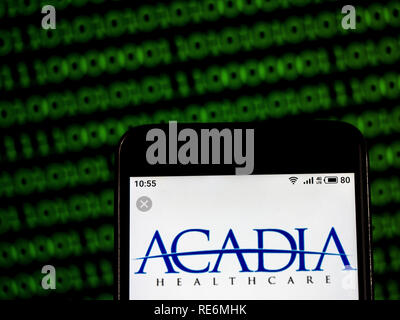 Kiew, Ukraine. Jan, 2019 20. Acadia Healthcare logo gesehen auf einem Smartphone angezeigt. Quelle: Igor Golovniov/SOPA Images/ZUMA Draht/Alamy leben Nachrichten Stockfoto