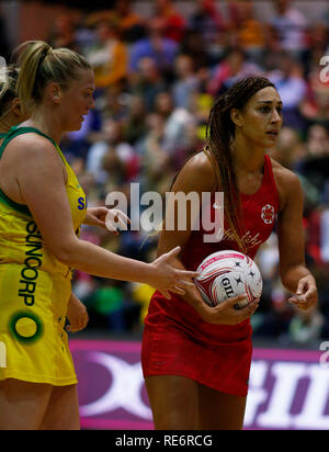 London, Großbritannien. Jan, 2019 20. Geva Mentor von England Rosen während Netball Quad Serie Vitalität Netball Länderspiel zwischen England und Australien bei Kupfer, Arena am 20 Januar, 2019 in London, England. Credit: Aktion Foto Sport/Alamy leben Nachrichten Stockfoto