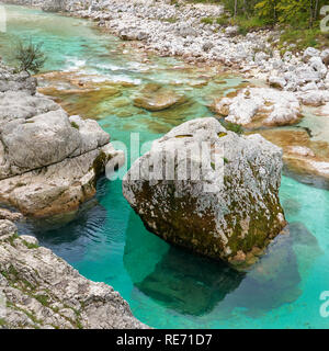 2128 Korita am Fluss Soca, in der Nähe von Soca, Soca Tal, Primorska, Slowenien Stockfoto