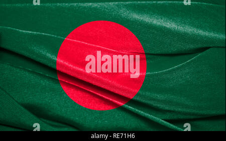 Realistische Flagge Bangladesch über die gewellte Oberfläche des Gewebes. Perfekt für Hintergrund oder Textur. Stockfoto