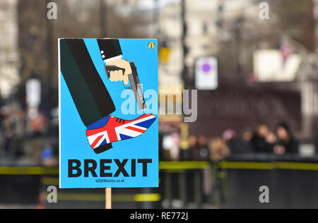 Anti Brexit protest Schild am Straßenrand in Westminster London, in der Nähe des Britischen Parlaments. Stockfoto