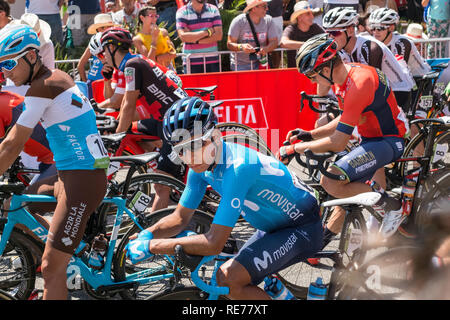 Marbella, Spanien - August 26., 2018. Nairo Quintana von Movistar Cycling Team vor dem Start der zweiten Runde der La Vuelta 2018 in der Stadt Stockfoto