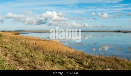 Friedliche Szene über die parrett Mündung in Richtung Brent Knoll aus Steart Sümpfe in West Somerset UK suchen Stockfoto