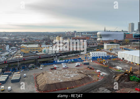 Die Bauarbeiten für das neue High Speed 2 Station an Curzon Street, Birmingham begonnen hat. Hochgeschwindigkeitszüge zu/von London von 2027 betreiben Stockfoto