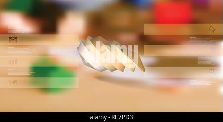 3D-Illustration Infografik Vorlage. Die runde Octagon ist in sechs Teile gegliedert. Objekt ist schief auf verschwommenes Foto Hintergrund angeordnet. Farbbalken Stock Vektor