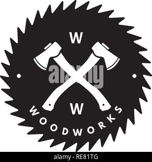 Abstraktes Bild von zwei gekreuzten Achsen auf dem Hintergrund einer Säge in der Form eines Stempels. Stock Vektor