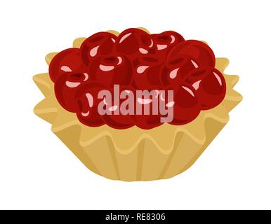 Törtchen mit frischen Kirschen und Sahne. Vector Illustration auf weißem Hintergrund. Stock Vektor