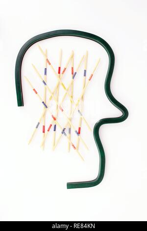 Abstrakte Profil des Menschen Kopf mit Shanghai Essstäbchen sticks Stockfoto