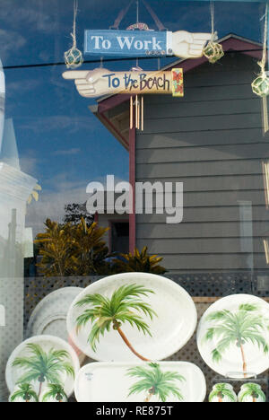 Fantasy boutique Souvenirs Shop, Hope Town, Elbow Cay, Raiatea. Bahamas. Stockfoto