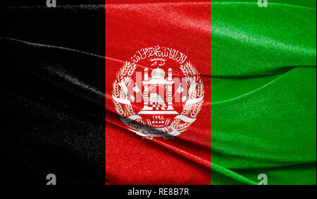 Realistische Flagge Afghanistan an den gewellten Oberfläche des Gewebes. Perfekt für Hintergrund oder Textur. Stockfoto
