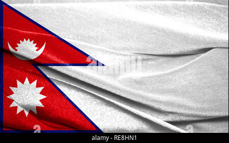 Realistische Flagge Nepal über die gewellte Oberfläche des Gewebes. Perfekt für Hintergrund oder Textur. Stockfoto