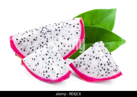 Scheibe der Reif Dragon Obst, pitaya oder Pitahaya auf weißem Hintergrund, Obst gesund Konzept Stockfoto