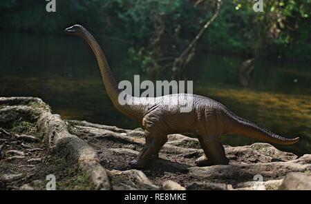 Spielzeug Dinosaurier durch den Fluss Stockfoto