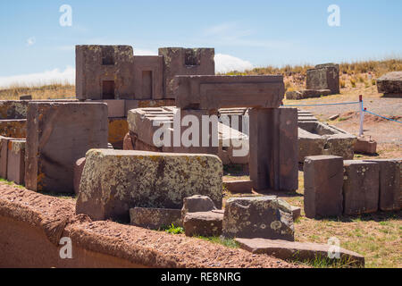 Tiwanaku (Tiahuanaco), Präkolumbianischen archäologischen Stätte, Bolivien. La Paz Stockfoto