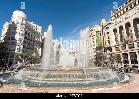 Springbrunnen im Stadtzentrum von Valencia, Spanien, Europa Stockfoto