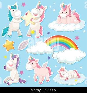 Satz von Einhorn sticker Abbildung Stock Vektor