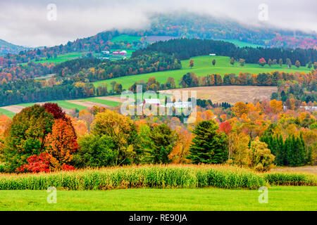 Woodstock, Vermont - Oktober 8, 2018 - Rolling Hills von Vermont aus ihre Farben im Herbst zeigen Stockfoto