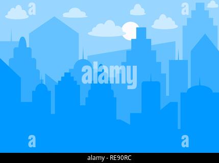 Die Skyline der Stadt. Urbane Landschaft. Blue City Silhouette. Stadtbild im flachen Stil. Moderne Stadt Landschaft. Stadtbild Hintergründe. Vector Illustration, EPS 10. Stock Vektor