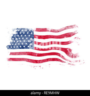 Aquarell Flagge Amerika. Kunst bemalt Usa Nationalflagge. Stockfoto