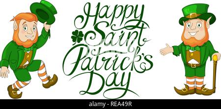 Happy St Patricks Day Feier Karte Elemente mit Hand geschrieben Schriftzug Stock Vektor
