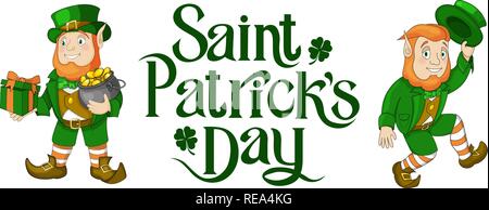 Happy St Patricks Day Feier Karte Elemente mit Hand geschrieben Schriftzug Stock Vektor