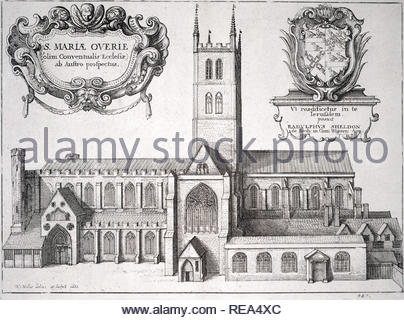 St. Mary Overy, Southwark, London, Radierung von Böhmische Kupferstecher Wenzel Hollar aus 1660s Stockfoto