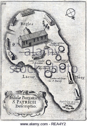 St Patrick's Isle (Manx: Ynnys Pherick) ist ein kleines tidal Island an der Westküste der Isle of Man in der Irischen See, weitgehend von Peel Castle belegt und bekannt für seine attraktiven und relativ gut erhaltene historische Burgruinen. Radierung von Böhmische Kupferstecher Wenzel Hollar aus 1600s Stockfoto