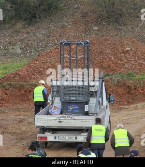 Januar 20, 2019 - 20. Januar (Totalan, Malaga) die Ankunft der Kabine der Hoffnung zu erholen Julen, in der gut in einer Höhe von 80 Meter Länge gefangen in der Stadt Totalan wo heute vor einer Woche er innen ist eingeschlossen. Credit: Lorenzo Carnero/ZUMA Draht/Alamy leben Nachrichten Stockfoto