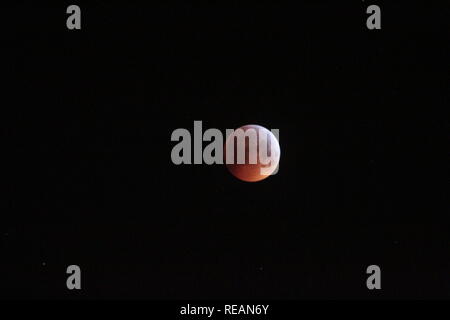 Gateshead. Newcastle upon Tyne. UK. 21. Januar, 2019. Totale Mondfinsternis - Blut Mond mit Gateshead Millennium & Bridge Tyne Bridge. Kai. Quelle: David Whinham/Alamy leben Nachrichten Stockfoto