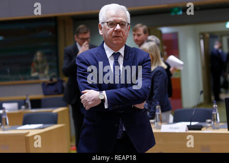 Brüssel, Belgien. 21 sth Januar 2019. Minister für Auswärtige Angelegenheiten, Republik Polen Jacek Czaputowicz nimmt in der Europäischen Union Rat für Auswärtige Angelegenheiten treffen. Alexandros Michailidis/Alamy leben Nachrichten Stockfoto