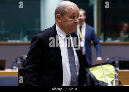 Brüssel, Belgien. 21 sth Januar 2019. Französischer Minister für Europa- und Außenpolitik Jean-Yves Le Drian nimmt in der Europäischen Union Rat für Auswärtige Angelegenheiten treffen. Alexandros Michailidis/Alamy leben Nachrichten Stockfoto