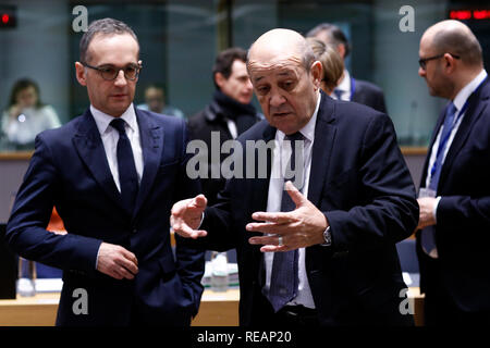 Brüssel, Belgien. 21 sth Januar 2019. Französischer Minister für Europa- und Außenpolitik Jean-Yves Le Drian nimmt in der Europäischen Union Rat für Auswärtige Angelegenheiten treffen. Alexandros Michailidis/Alamy leben Nachrichten Stockfoto