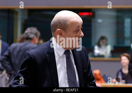 Brüssel, Belgien. 21 sth Januar 2019. Französischer Minister für Europa- und Außenpolitik Jean-Yves Le Drian nimmt in der Europäischen Union Rat für Auswärtige Angelegenheiten treffen. Alexandros Michailidis/Alamy leben Nachrichten Stockfoto