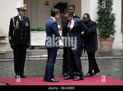 Rom, Italien. 21. Januar 2019. Der Ministerpräsident Giuseppe Conte, trifft der Premierminister der Demokratischen Bundesrepublik Äthiopien, Abiy Ahmed Ali Im pic Giuseppe Conte, Abiy Ahmed Ali Credit: LaPresse/Alamy leben Nachrichten Stockfoto