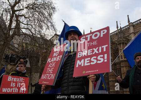 London, Großbritannien. 21. Januar 2109. Pro und Anti Brexit Demonstranten vor und rund um das Parlamentsgebäude. Credit: George Cracknell Wright/Alamy leben Nachrichten Stockfoto