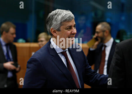 Brüssel, Belgien. 21. Januar 2019. Präsident der Eurogruppe Mario Centeno sorgt sich in der Eurogruppe Finanzminister auf EU-Hauptquartier. Alexandros Michailidis/Alamy leben Nachrichten Stockfoto