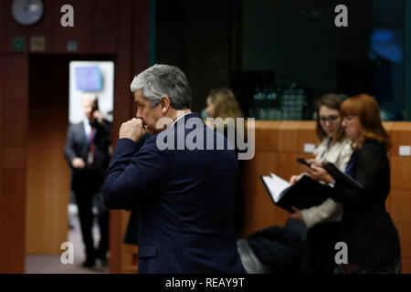 Brüssel, Belgien. 21. Januar 2019. Minister der Finanzen der Bundesrepublik Deutschland, Olaf Scholz besucht in der Eurogruppe Finanzminister auf EU-Hauptquartier. Stockfoto