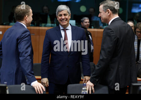 Brüssel, Belgien. 21. Januar 2019. Präsident der Eurogruppe Mario Centeno sorgt sich in der Eurogruppe Finanzminister auf EU-Hauptquartier. Alexandros Michailidis/Alamy leben Nachrichten Stockfoto