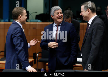 Brüssel, Belgien. 21. Januar 2019. Präsident der Eurogruppe Mario Centeno sorgt sich in der Eurogruppe Finanzminister auf EU-Hauptquartier. Alexandros Michailidis/Alamy leben Nachrichten Stockfoto