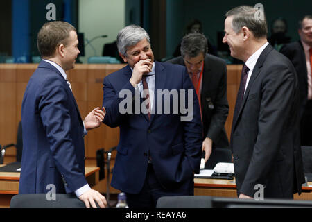 Brüssel, Belgien. 21. Januar 2019. Präsident der Eurogruppe Mario Centeno sorgt sich in der Eurogruppe Finanzminister auf EU-Hauptquartier. Alexandros Michailidis/Alamy leben Nachrichten Stockfoto