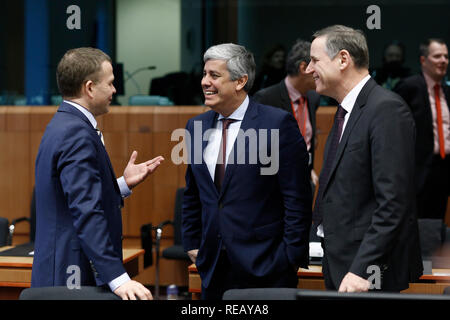 Brüssel, Belgien. 21. Januar 2019. Präsident der Eurogruppe Mario Centeno sorgt sich in der Eurogruppe Finanzminister auf EU-Hauptquartier. Alexandros Michailidis/Alamy leben Nachrichten Stockfoto