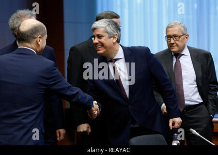 Brüssel, Belgien. 21. Januar 2019. Präsident der Eurogruppe Mario Centeno sorgt sich in der Eurogruppe Finanzminister auf EU-Hauptquartier. Alexandros Michailidis/Alamy leben Nachrichten Stockfoto