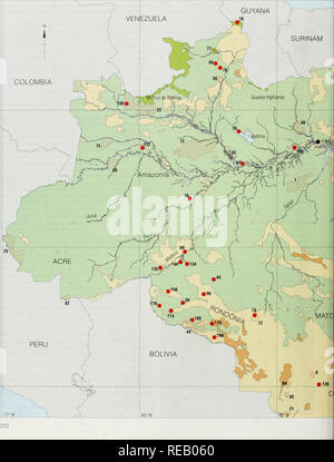 . Die Erhaltung Atlas der tropischen Wälder: In Nord- und Südamerika. Brasilien. Bitte beachten Sie, dass diese Bilder sind von der gescannten Seite Bilder, die digital für die Lesbarkeit verbessert haben mögen - Färbung und Aussehen dieser Abbildungen können nicht perfekt dem Original ähneln. extrahiert. Harcourt, C.S., Sayer, J.A., WCMC, CIFOR. IUCN Stockfoto