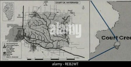 . Erhaltung 2000: Sechs Jahre Bericht. Illinois. Abt. der natürlichen Ressourcen; kritische Trends Assessment Program; Ökosystem Management; Gewässerschutz; Wasserqualität; Wasserscheiden; Erhaltung der natürlichen Ressourcen. Pilot Wasserscheide Programm Zusammenbringen breite ressortübergreifende Beteiligung und weiträumige Überwachung. Creek Hurrikan Creek =-v-Sugar Creek • •/^ 'Ich' Big Creek V im Jahr 1997, vier pilot Wasserscheiden; Gericht Creek, Hurrikan Creek, Zucker Creek, Big Creek wurden ausgewählt, um die breiteste Spektrum der natürlichen Ressource Stream Management Practices zu studieren. Die Bereiche waren Chos Stockfoto
